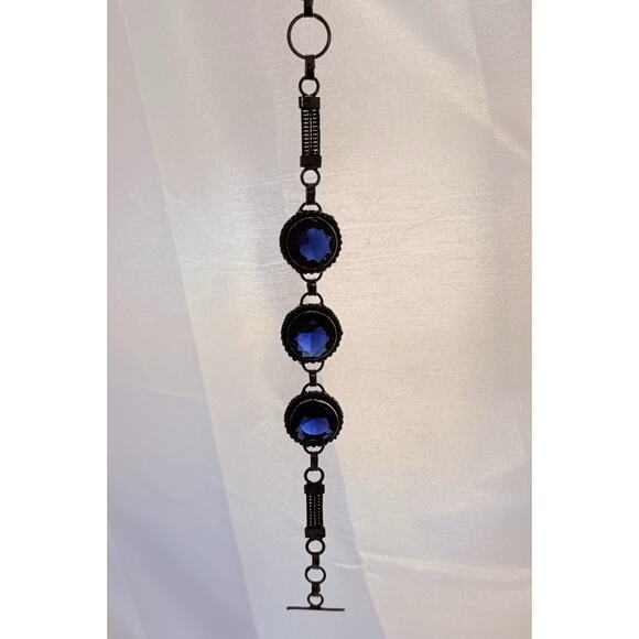 925 Sterling Silver Blue Sapphire Gemstone Jewelry Handmade Chain Bracelet 7.5” - Picture 3 of 6